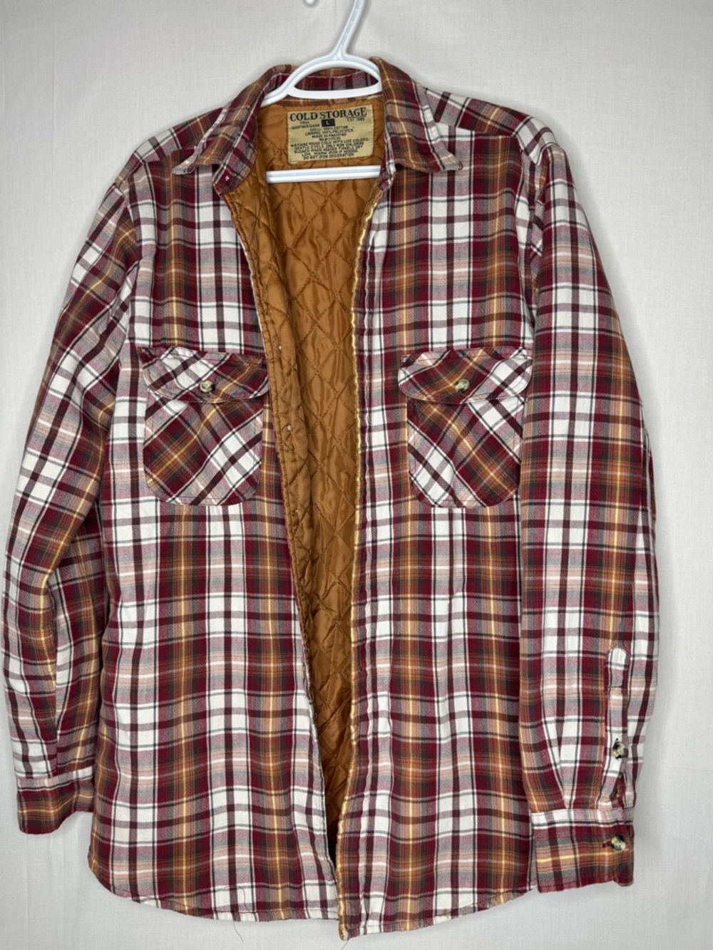 Vintage  Cold Storage Plaid Jacket Shacket Sz L Quilted Lining Chore Barn Grunge